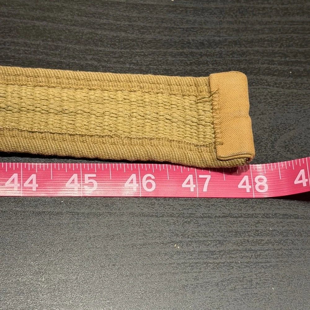 Y2K Canvas Web Belt Tan Brown Double D-Ring Buckle 48
